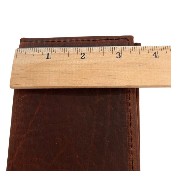 Boston Leather Checkbook Cover Bison Hide Dark Pecan Brown Made in USA Unisex - Picture 4 of 6